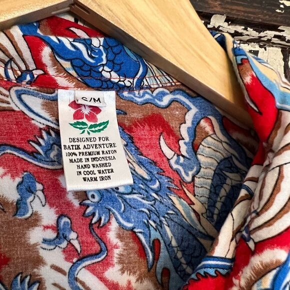 Men’s vintage Batik cotton Asian|Indonesian dragon button down shirt. Size Small - Picture 8 of 9